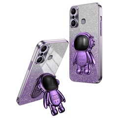 For Infinix Hot 20 Play 4G PC+TPU Case with Kickstand Electroplating Anti-Fall Phone Shell - Purple