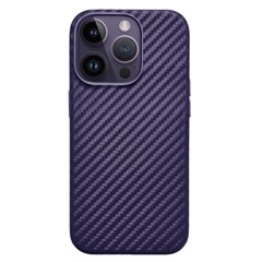 KZDOO For iPhone 15 Pro Magnetic Case Carbon Fiber Texture Leather+PC Phone Cover - Carbon Purple