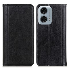 For Motorola Moto E14 4G / G04 4G / G04s 4G / G24 4G Case Split Leather Phone Wallet Cover Magnetic Closing - Black
