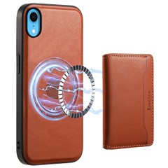 DENIOR For iPhone XR 6.1 inch Case Magnetic PU Leather+PC+TPU Detachable Card Holder Phone Cover - Brown