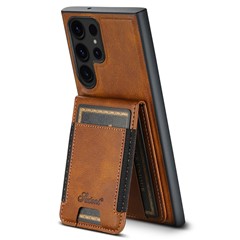 SUTENI H17 For Samsung Galaxy S22 Ultra 5G Case Card Holder Phone Cover Magnetic Case - Brown