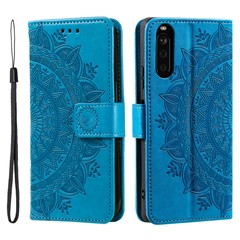 For Sony Xperia 10 VI Case Mandala Flower Imprinted Flip Stand Phone Cover - Blue