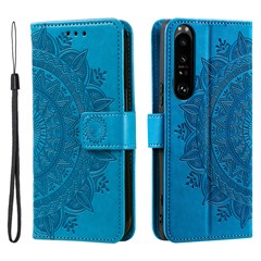 For Sony Xperia 1 VI Leather Case Mandala Flower Imprinted Folio Phone Cover - Blue