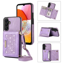 For Samsung Galaxy A14 5G / 4G Case RFID Blocking Wallet Leather Coated TPU Phone Cover - Purple