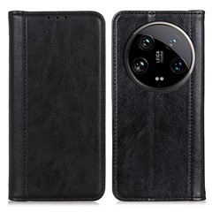 For Xiaomi 14 Ultra Case Litchi Texture Split Leather Wallet Phone Cover Magnetic Closing - Black