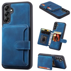 For Samsung Galaxy A35 5G Case RFID Blocking Wallet Leather Coated TPU Kickstand Cover - Navy Blue