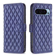 BINFEN COLOR BF Style-14 For Google Pixel 9 / Pixel 9 Pro Case PU Leather Rhombus Grid Phone Cover - Blue