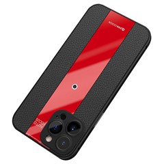 Q.COO For iPhone 15 Pro Case Textured PU Leather+TPU+Acrylic Drop Protection Phone Cover - Red