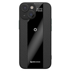 Q.COO For iPhone 15 Plus Dustproof Phone Cover PU Leather+TPU+Acrylic Phone Case - Black