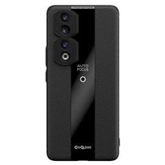 Q.COO For Honor 90 Pro Case PU Leather+TPU+Acrylic Shell Drop Protection Phone Cover - Black
