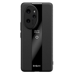 Q.COO For Honor 100 Pro 5G Cell Phone Case Leather+TPU+Acrylic Anti-fall Protective Back Shell - Black