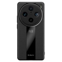 Q.COO For vivo X100 5G Case PU Leather+TPU+Acrylic Scratch-resistant Back Phone Cover - Black
