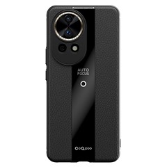 Q.COO For Huawei nova 12 5G Case Bump Proof Textured PU Leather+TPU+Acrylic Smart Phone Shell - Black