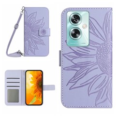 HT04 For Oppo Reno11 F 5G / F25 Pro 5G Case with Shoulder Strap Sunflower PU Leather Flip Phone Cover - Light Purple