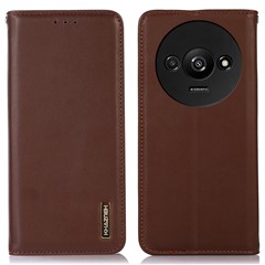 KHAZNEH For Xiaomi Redmi A3 / Poco C61 4G Wallet Case Genuine Cow Leather Stand Phone Cover Nappa Texture - Brown