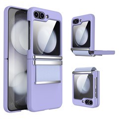 For Samsung Galaxy Z Flip5 5G Case PC+PU+Metal Shockproof Phone Cover - Dark Purple / Silver