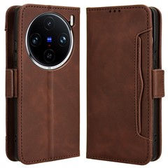 For vivo X100 5G Case Multiple Card Slots Function Wallet Leather Phone Cover - Brown