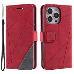 For iPhone 15 Pro Magnetic Case Splicing Design Wallet Stand Phone Cover - Red