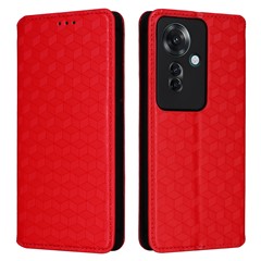 For Oppo Reno11 F 5G / F25 Pro 5G Shockproof Case Magnetic Closing Rhombus Imprinting Phone Shell - Red