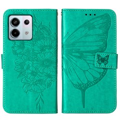 For Xiaomi Redmi Note 13 Pro 5G / Poco X6 5G Wallet Case with Wrist Strap Butterfly Imprint Leather Phone Cover - Green