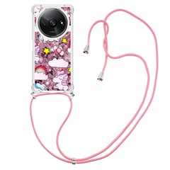 For Xiaomi Redmi A3 4G / Poco C61 4G TPU Case with Lanyard Quicksand Pattern Print Phone Cover - Cute Horse and Clouds