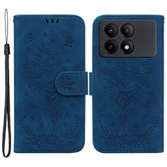 For Xiaomi Redmi K70E 5G / Poco X6 Pro 5G Leather Case Flower Pattern Wallet Style Phone Protector - Blue