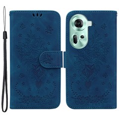 For Oppo Reno11 5G (Global) Case Wallet Design Flower Pattern PU Leather Phone Cover - Blue
