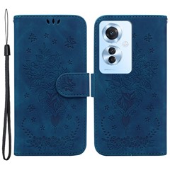 For Oppo Reno11 F 5G / F25 Pro 5G Case Bump Proof Flower Pattern PU Leather Phone Cover - Blue