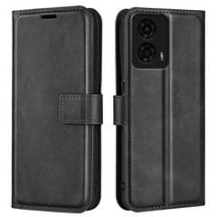 For Motorola Moto E14 4G / G04 4G / G04s 4G / G24 4G Magnetic Phone Case PU Leather Wallet Style Cover - Black