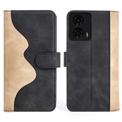For Motorola Moto E14 4G / G04 4G / G04s 4G / G24 4G Shockproof Case PU Leather Color Splicing Phone Cover with Card Slots - Black