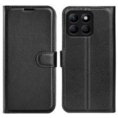 For Honor X8b 4G Leather Wallet Case Litchi Texture Protective Phone Cover - Black