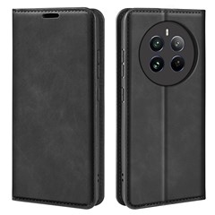 For Realme 12 4G / 12+ 5G Case Wallet PU Leather Stand Phone Cover Magnetic Auto Closing - Black