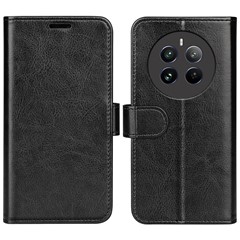 For Realme 12 4G / 12+ 5G Case Crazy Horse Texture PU Leather Wallet Flip Phone Cover - Black