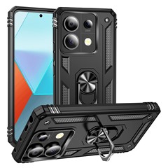 For Xiaomi Redmi Note 13 Pro 5G / Poco X6 5G Case PC+TPU Anti-Drop Phone Cover with Kickstand - Black