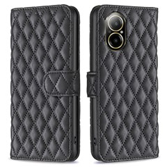 BINFEN COLOR BF Style-14 For Realme C67 4G  Case Rhombus Grid Leather Scratch-proof Phone Shell - Black