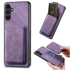 For Samsung Galaxy A25 5G (Global) (161mm) Magnetic Case Leather Back Cover with Detachable Card Holder - Purple
