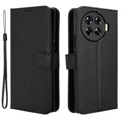 For TECNO Spark 20 Pro+ KJ7 Case Diamond Texture PU Leather Folio Phone Cover - Black