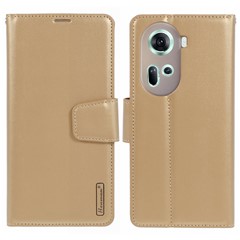 HANMAN Mill Series For Oppo Reno11 5G (Global) Magnetic Case PU Leather Phone Cover with Foldable Stand - Gold