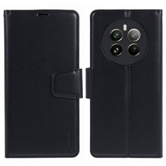 HANMAN Mill Series Phone Cover for Realme 12 Pro 5G / 12 Pro+ 5G Wallet Phone Case PU Leather Stand Shell - Black