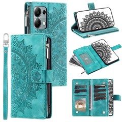 For Xiaomi Redmi Note 13 5G Case Mandala Imprinted Design Leather Wallet Phone Cover with Strap - Green