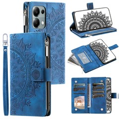 For Xiaomi Redmi Note 13 Pro 5G / Poco X6 5G Case Mandala Zipper Pocket Flip Leather Phone Cover with Strap - Blue