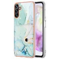 YB Leather Coating Series-9 for Samsung Galaxy A35 5G Case IMD Pattern Leather+TPU Phone Cover with Card Bag - 003 Green