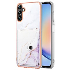 YB Leather Coating Series-9 for Samsung Galaxy A34 5G Case Card Slots IMD Leather+TPU Kickstand Cover - 006 White Purple