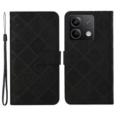 For Xiaomi Redmi Note 13 5G Phone Case Ethnic Style Imprinted Flower Pattern Leather Cover - Black