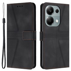 For Xiaomi Redmi Note 13 Pro 4G / Poco M6 Pro 4G Leather Flip Phone Cover Triangle Imprinted Anti-drop Stand Case - Black
