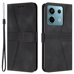For Xiaomi Redmi Note 13 5G Case Folding Stand Triangle Imprinted Leather Phone Shell - Black