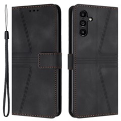 For Samsung Galaxy A15 5G  Case Leather Triangle Imprinted Card Slots Cell Phone Cover - Black