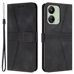 For Xiaomi Redmi 13C 4G / 5G / 13R 5G / Poco M6 5G / Poco C65 4G Case Triangle Imprinted Phone Leather Cover Wallet - Black