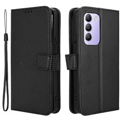 For vivo Y200e 5G / V40 SE 5G / Y100 5G (Indonesia) / V30 Lite 4G / T3 5G / Y100 4G / V30 SE 5G Case Diamond Texture Flip Phone Cover - Black