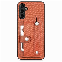 C1-01 For Samsung Galaxy A55 5G Slim-Fit Cover Card Holder Wristband PU Leather+TPU+PC Phone Case - Brown